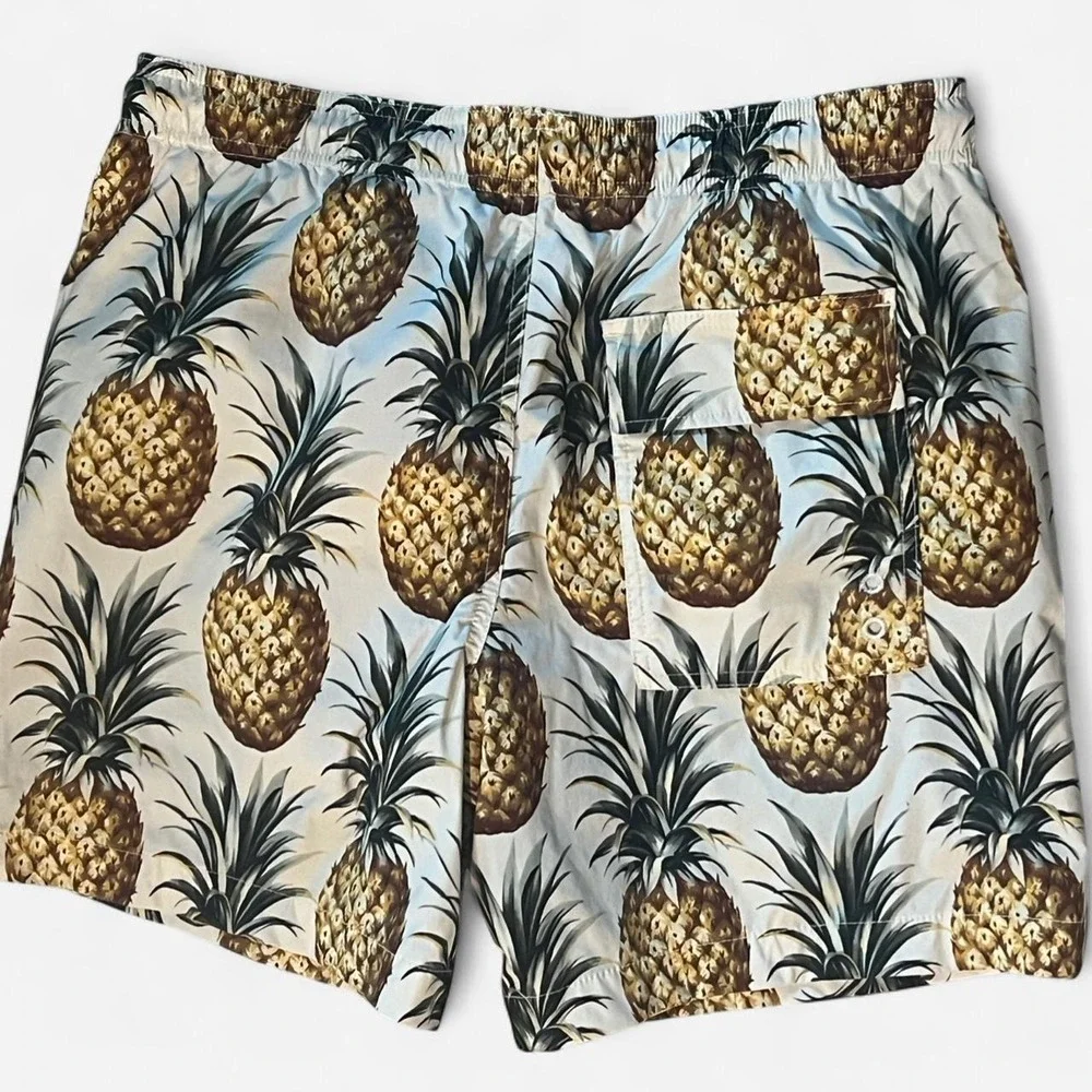 Express Mens Pineapple‎ Print Swim Trunks Blue Yellow Tropical Board Shorts MED